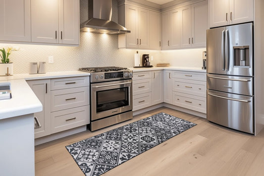 Tapis de cuisine Luka 107 gris, antidérapant lavable en machine.