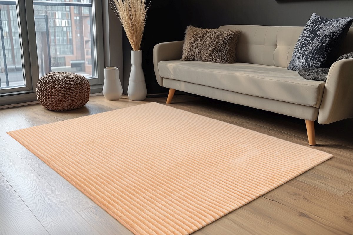 Tapis Milan orange, doux rayé.