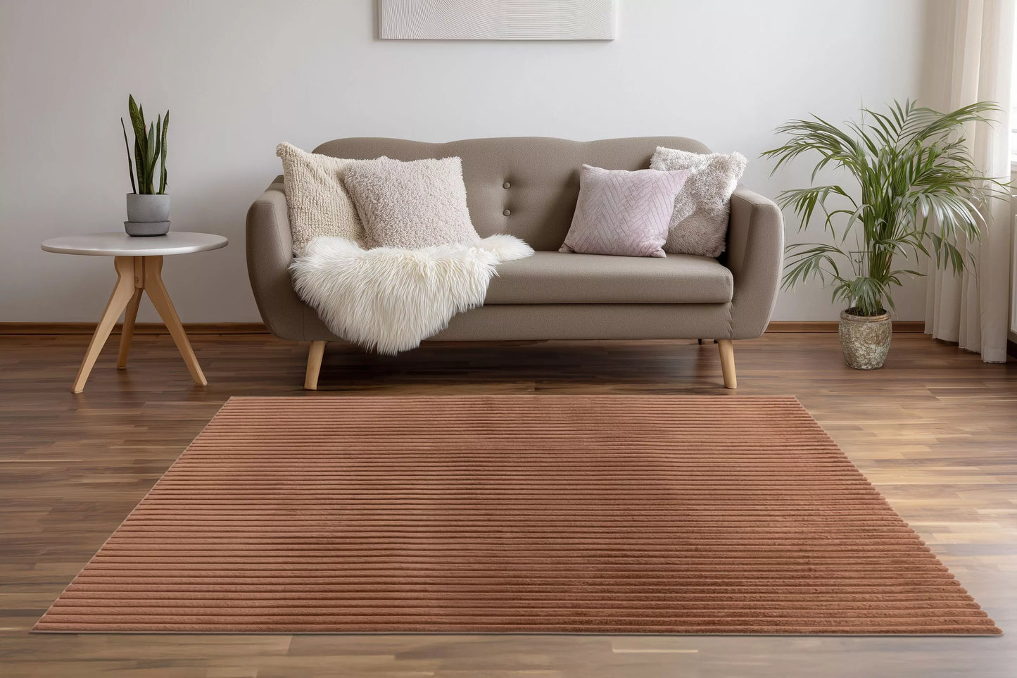 Tapis Milan chocolat, doux rayé.
