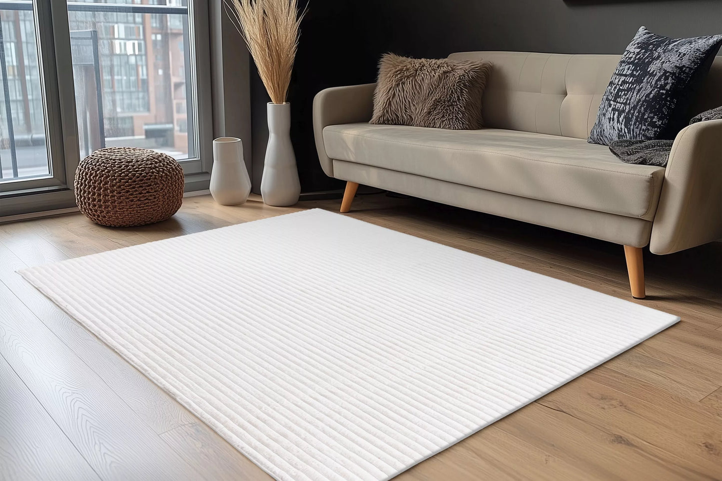 Tapis Milan Blanc, doux rayé.